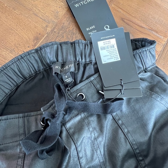 Witchery BNWT Black Denim Leather Blake Luxe Jogger pants size 8 - Picture 5 of 10